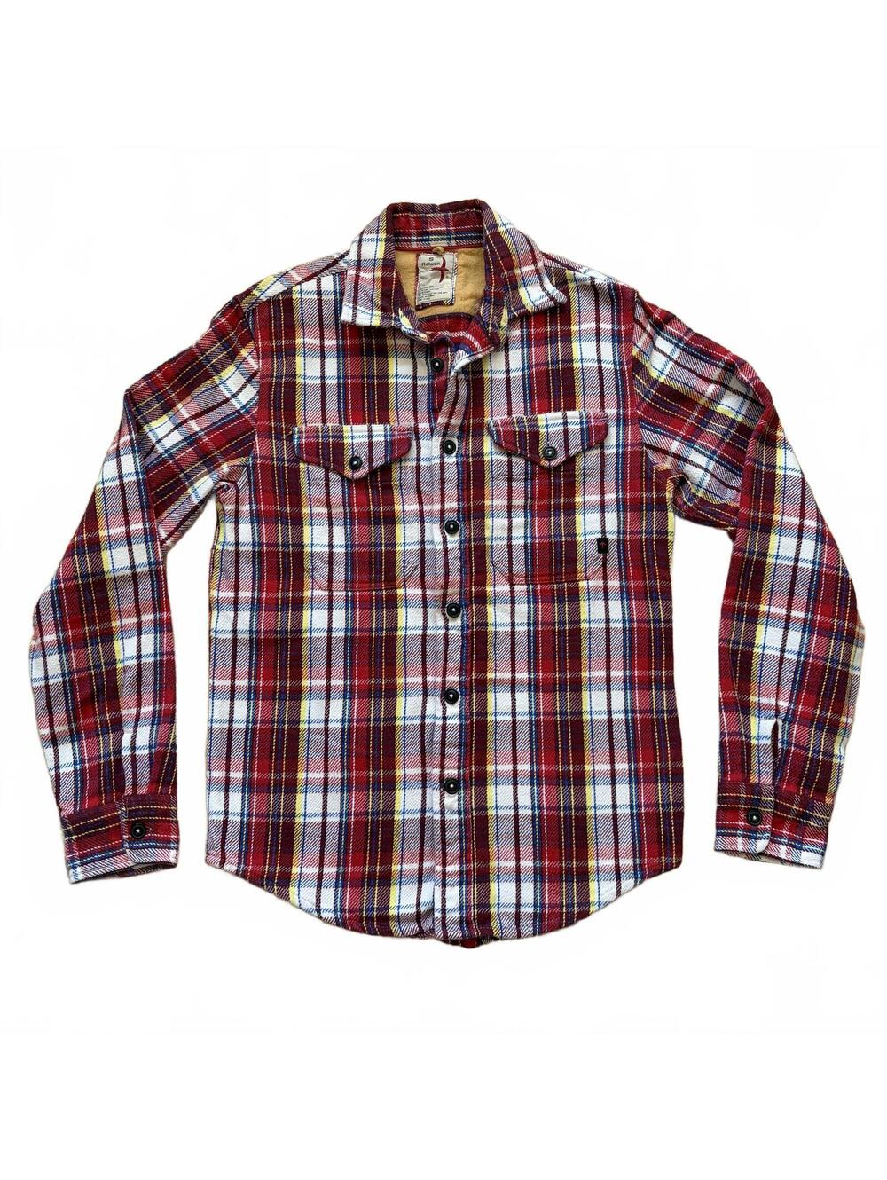 Relwen Brushed Flannel Blanket Shirt Button Plaid Tartan Red White Men's Small